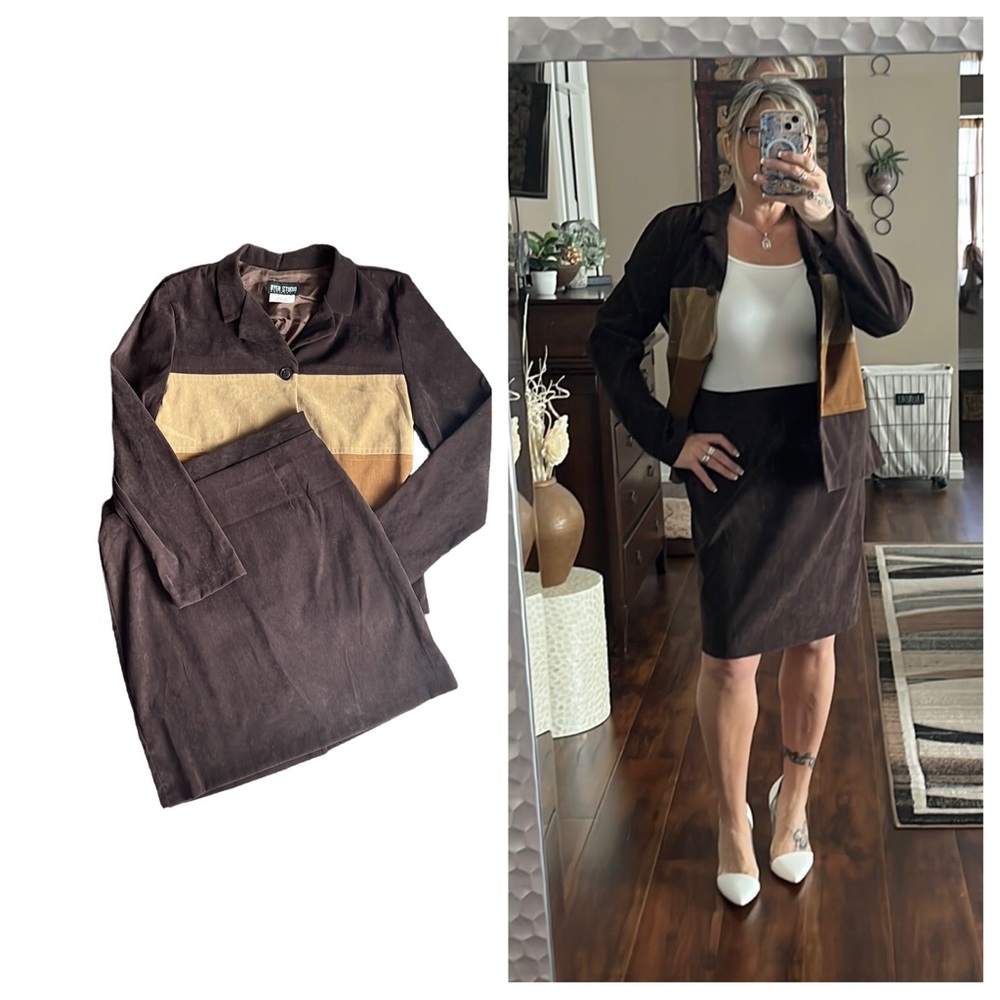 Vintage Byer Studio faux suede skirt suit